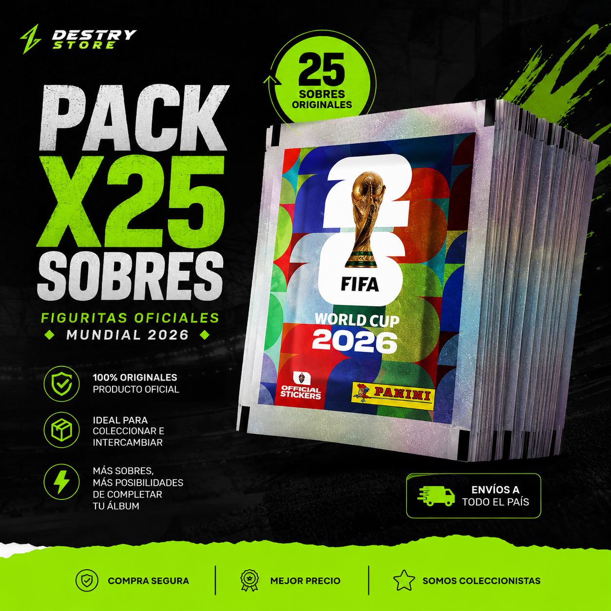 Pack x25 Sobres Figuritas Mundial 2026 ⚽
