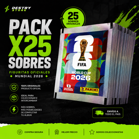 Pack x25 Sobres Figuritas Mundial 2026 ⚽