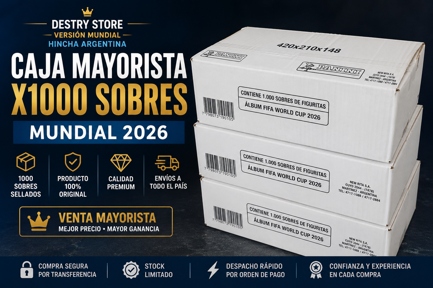 Caja x1000 Sobres Figuritas Mundial 2026 PANINI